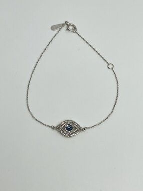 Adina Reyter 925 Sterling Silver Blue & White Diamond Pave Evil Eye Bracelet